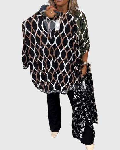 Janny Casual Blouse With Long Sleeves And Geometric Pattern by Selouva