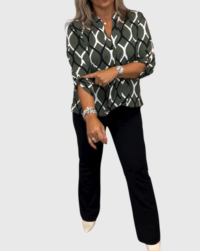 Janny Casual Blouse With Long Sleeves And Geometric Pattern by Selouva