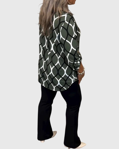 Janny Casual Blouse With Long Sleeves And Geometric Pattern by Selouva