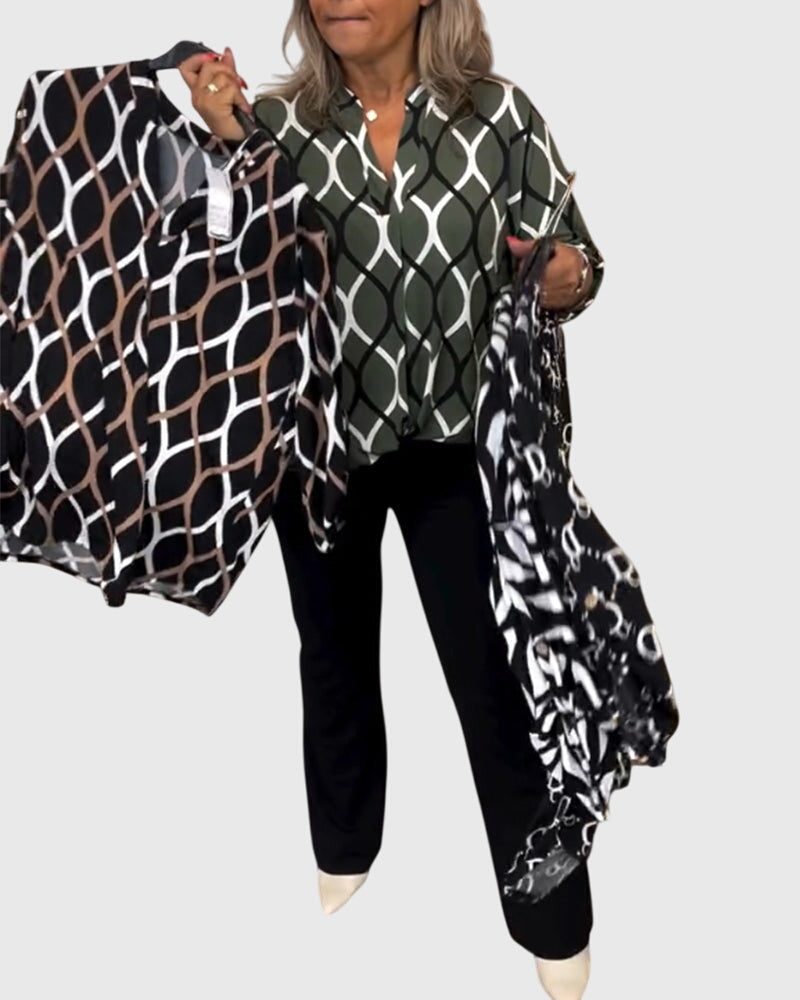 Janny Casual Blouse With Long Sleeves And Geometric Pattern by Selouva