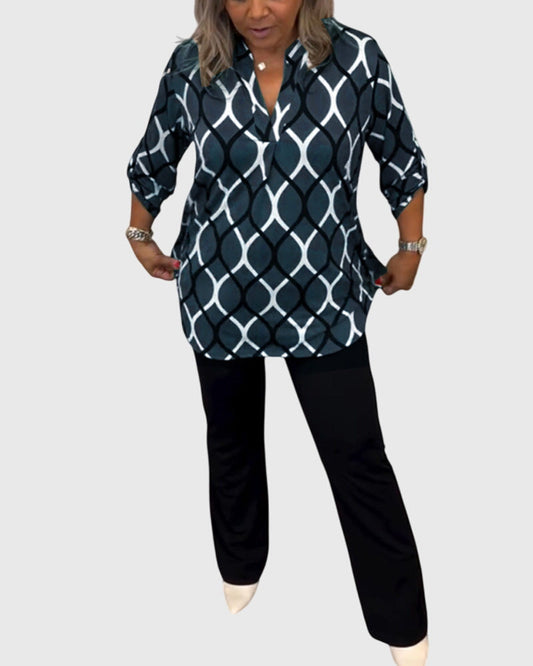Janny Casual Blouse With Long Sleeves And Geometric Pattern by Selouva