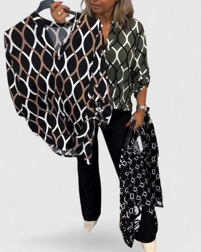Calindrah Sophisticated Geometric Print Blouse For All Day Wear by Selouva