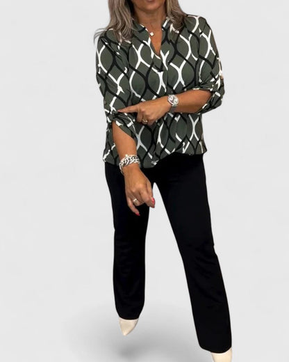 Calindrah Sophisticated Geometric Print Blouse For All Day Wear by Selouva