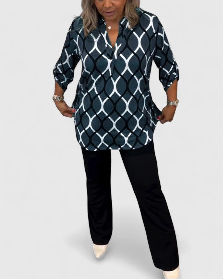 Calindrah Sophisticated Geometric Print Blouse For All Day Wear by Selouva