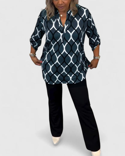 Calindrah Sophisticated Geometric Print Blouse For All Day Wear by Selouva
