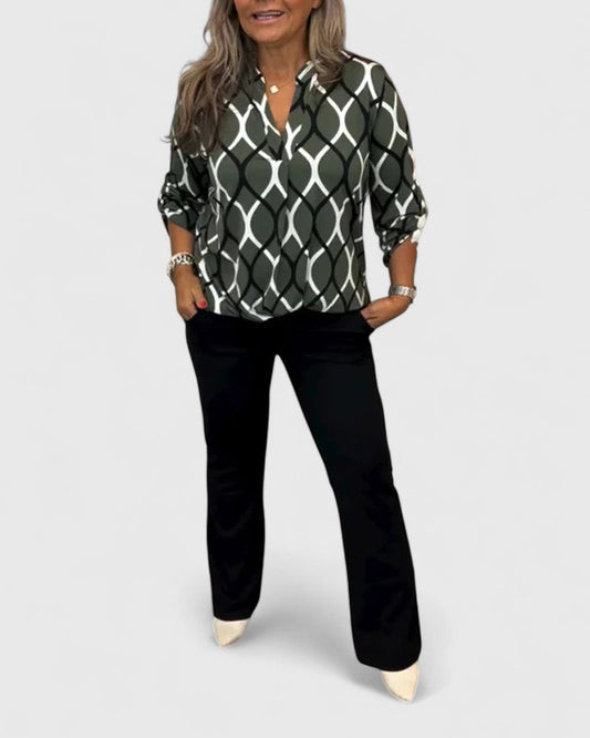 Calindrah Sophisticated Geometric Print Blouse For All Day Wear by Selouva