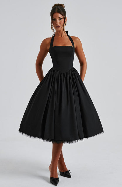 Chloe | Women’s Wedding Guest Halter Midi Dress by Selouva