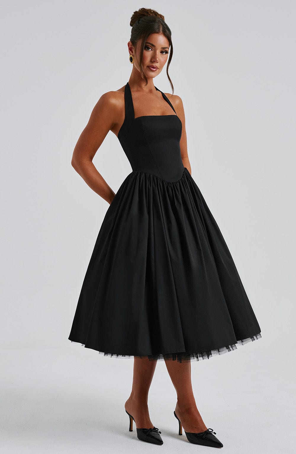 Chloe | Women’s Wedding Guest Halter Midi Dress by Selouva