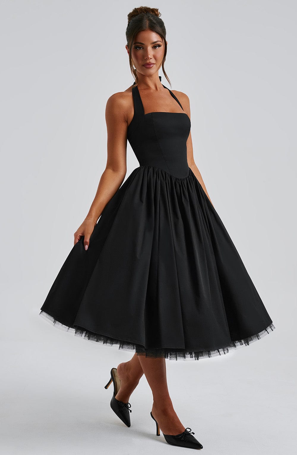 Chloe | Women’s Wedding Guest Halter Midi Dress by Selouva