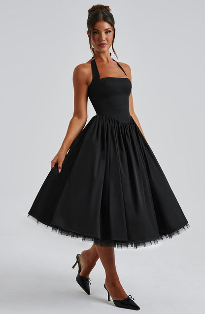 Chloe | Women’s Wedding Guest Halter Midi Dress by Selouva