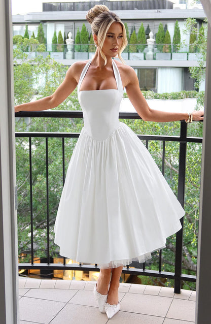 Chloe | Women’s Wedding Guest Halter Midi Dress by Selouva