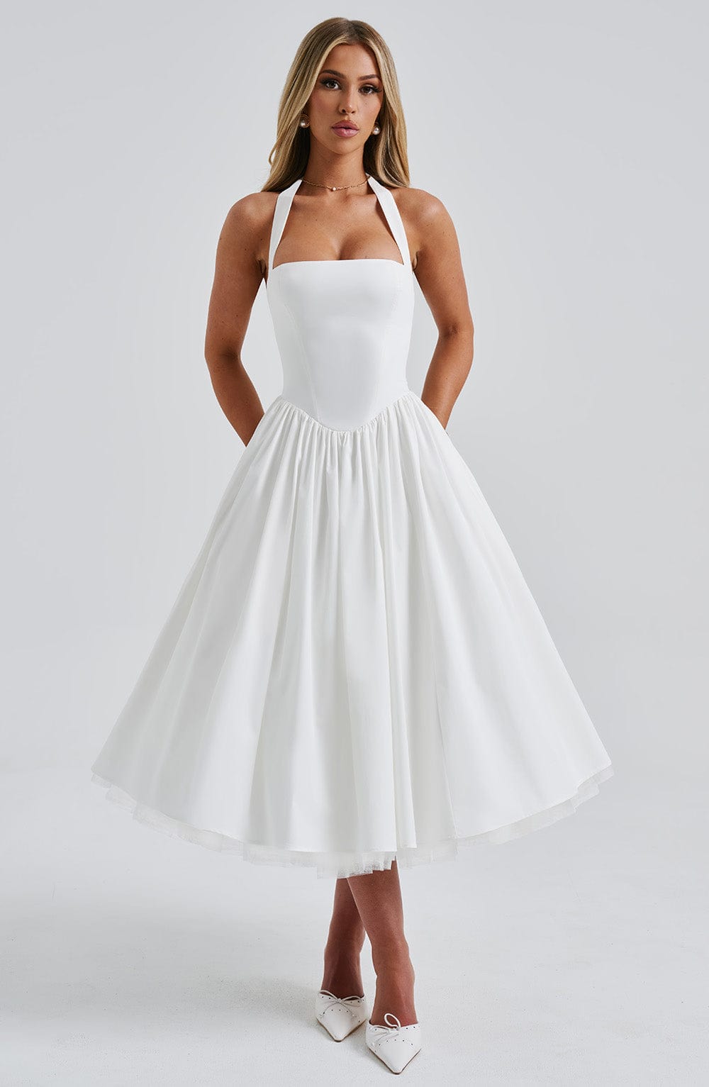 Chloe | Women’s Wedding Guest Halter Midi Dress by Selouva