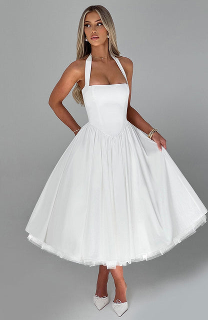 Chloe | Women’s Wedding Guest Halter Midi Dress by Selouva