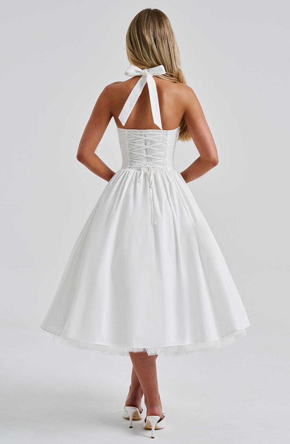 Chloe | Women’s Wedding Guest Halter Midi Dress by Selouva