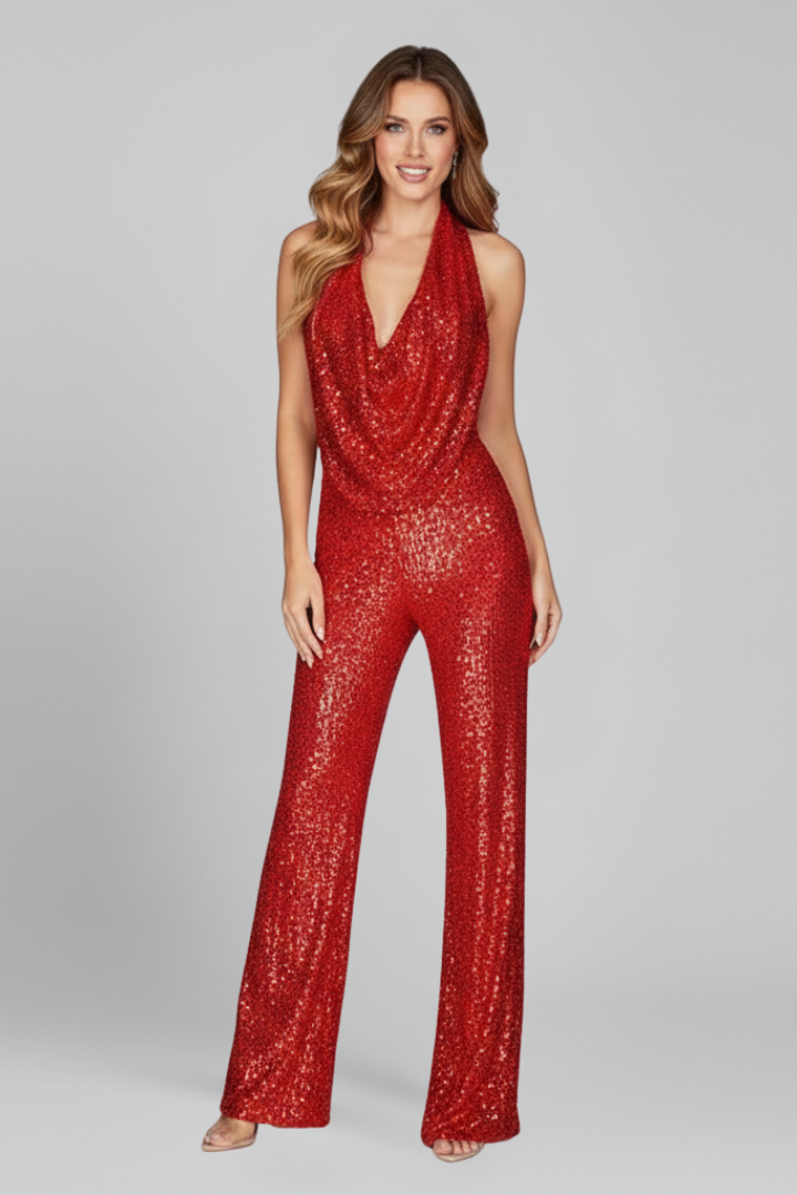 Women's Halter-Neck Jumpsuit with Sequins by Selouva