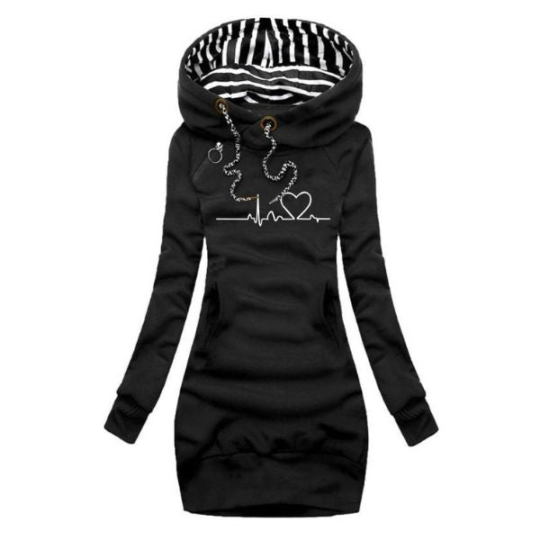 Kyra Sophisticated Hoodie Dress For Women With Striped Hood Lining by Selouva