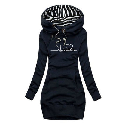 Kyra Sophisticated Hoodie Dress For Women With Striped Hood Lining by Selouva