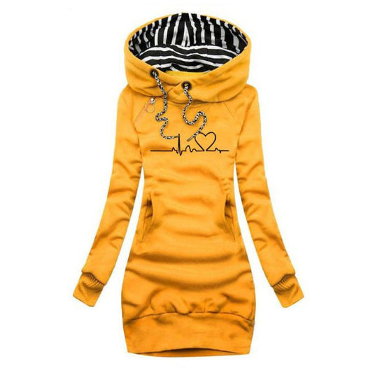 Kyra Sophisticated Hoodie Dress For Women With Striped Hood Lining by Selouva