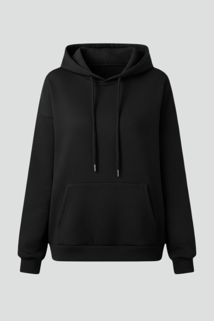 Eleanor Womens Black Hoodie With Drawstring Hood Front Kangaroo Pocket by Selouva