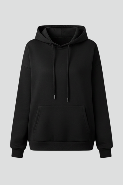 Eleanor Womens Black Hoodie With Drawstring Hood Front Kangaroo Pocket by Selouva