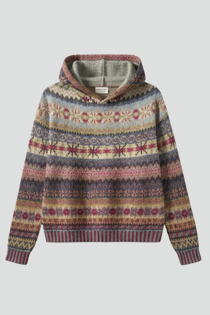 Dakota Womens Knit Hoodie Patterned Winter Pullover With Ribbed Cuffs by Selouva