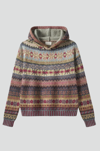 Dakota Womens Knit Hoodie Patterned Winter Pullover With Ribbed Cuffs by Selouva