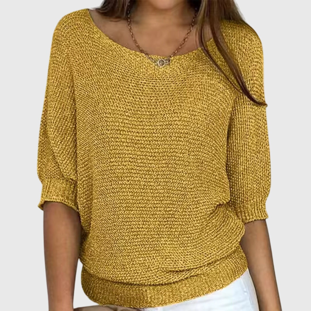 Sofia Elegant Sweater Women Cozy Knit Top Taupe Knitwear by Selouva