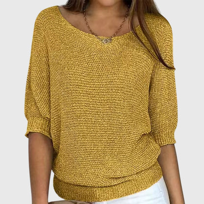 Sofia Elegant Sweater Women Cozy Knit Top Taupe Knitwear by Selouva