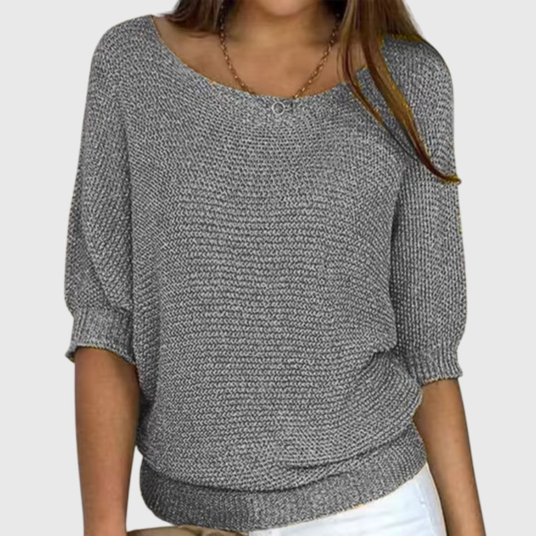Sofia Elegant Sweater Women Cozy Knit Top Taupe Knitwear by Selouva