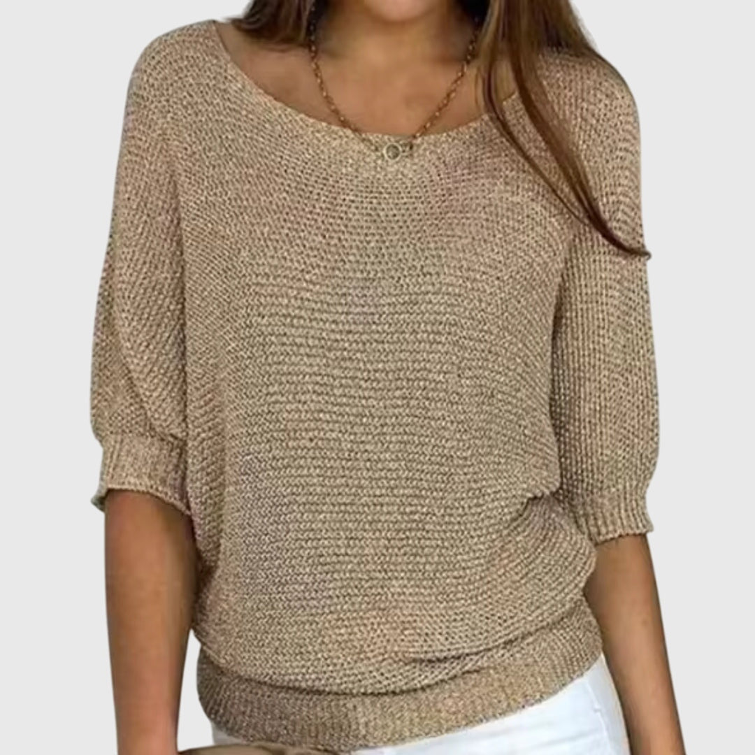 Sofia Elegant Sweater Women Cozy Knit Top Taupe Knitwear by Selouva