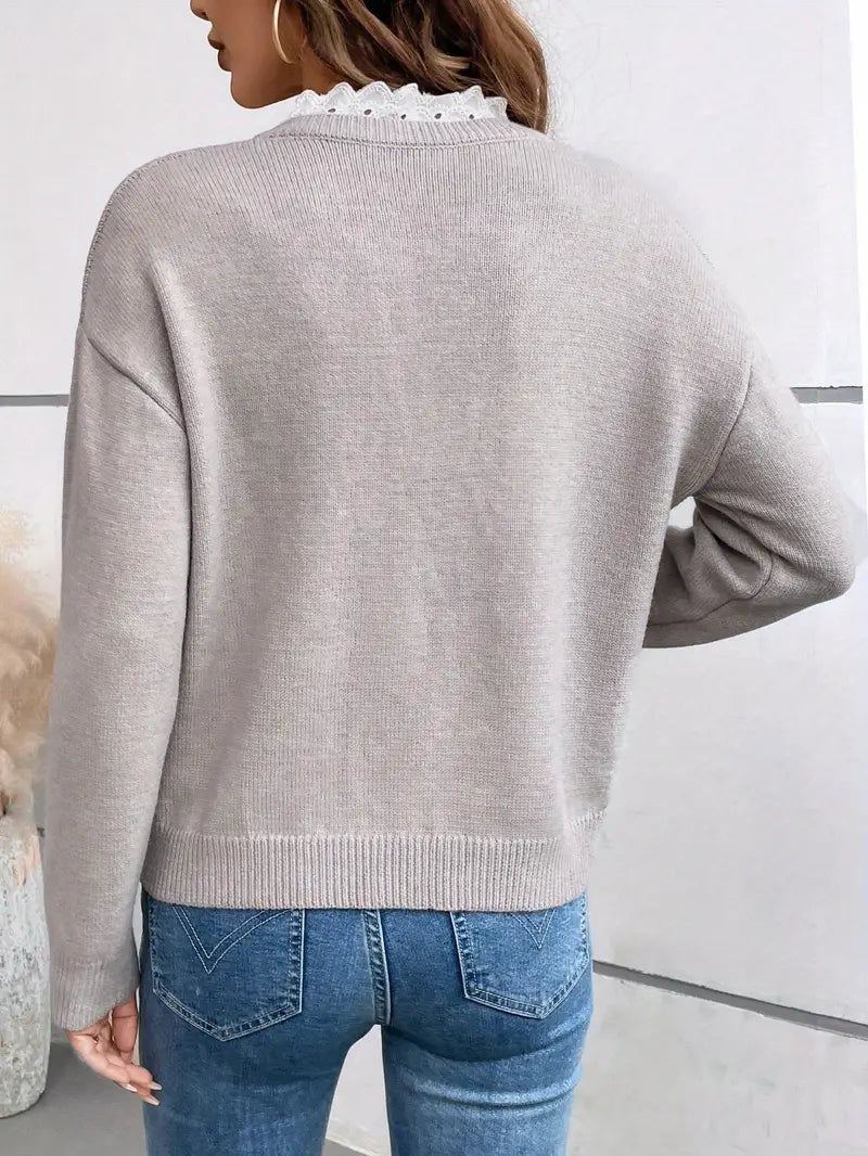 Kaitlyssa Elegant Lace Detail Sweater For Women Casual Everyday by Selouva