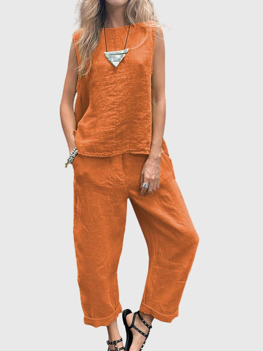 Women's Lime Linen Two Piece Set All Day by Selouva