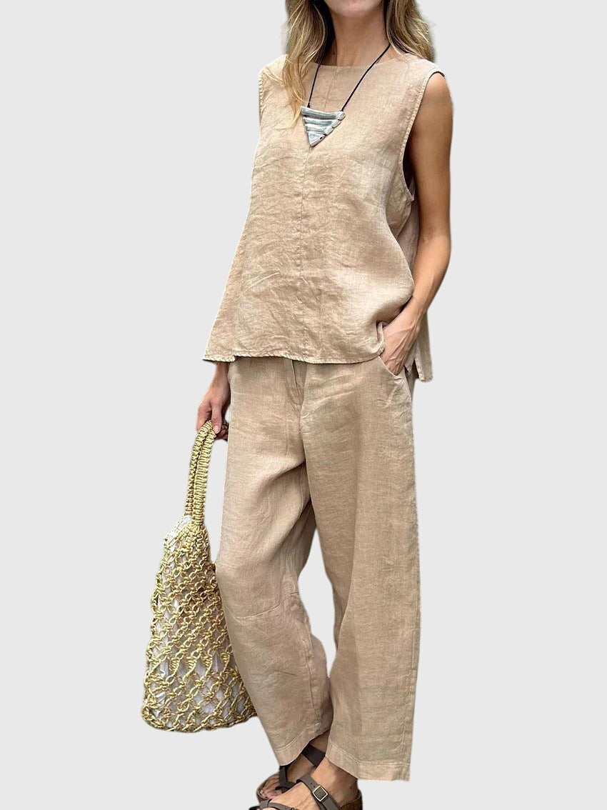 Women's Lime Linen Two Piece Set All Day by Selouva