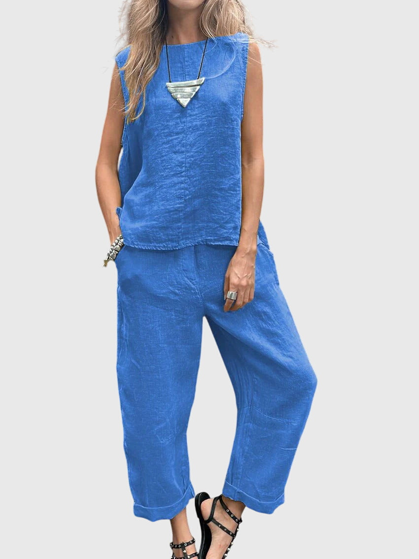 Women's Lime Linen Two Piece Set All Day by Selouva