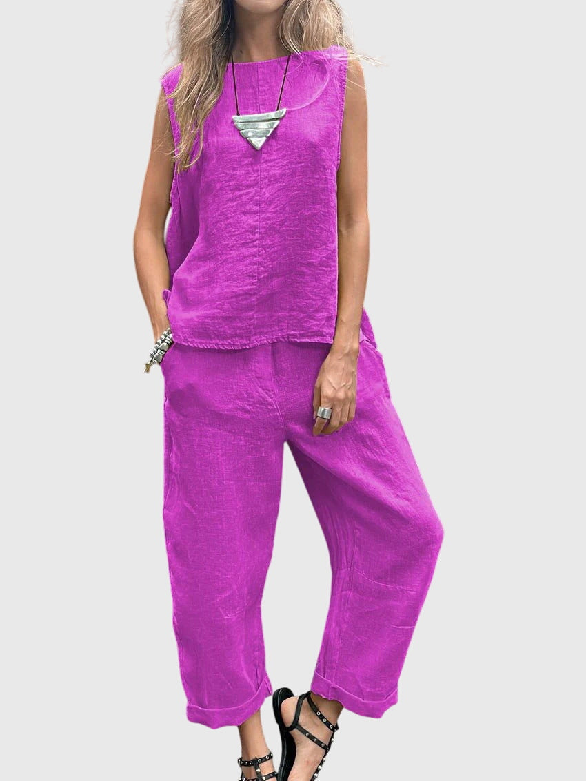 Women's Lime Linen Two Piece Set All Day by Selouva