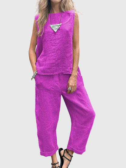 Women's Lime Linen Two Piece Set All Day by Selouva