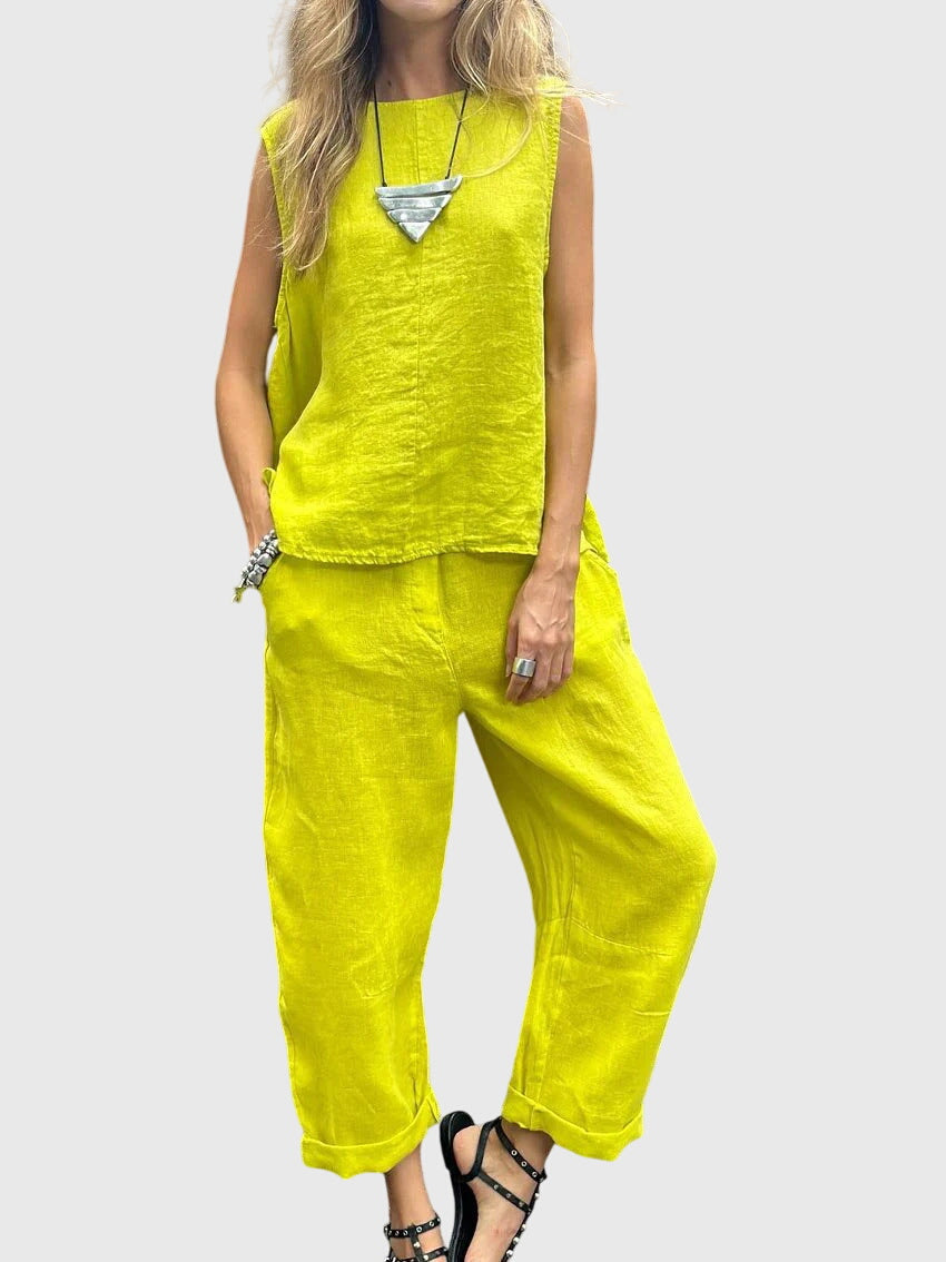 Women's Lime Linen Two Piece Set All Day by Selouva