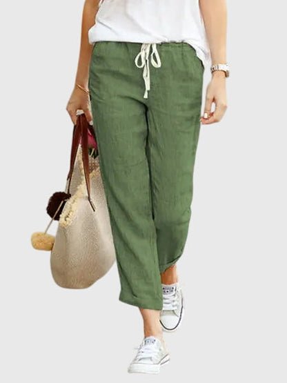 Zanra Elegant Linen Summer Pants With Elastic Waist Drawstring by Selouva