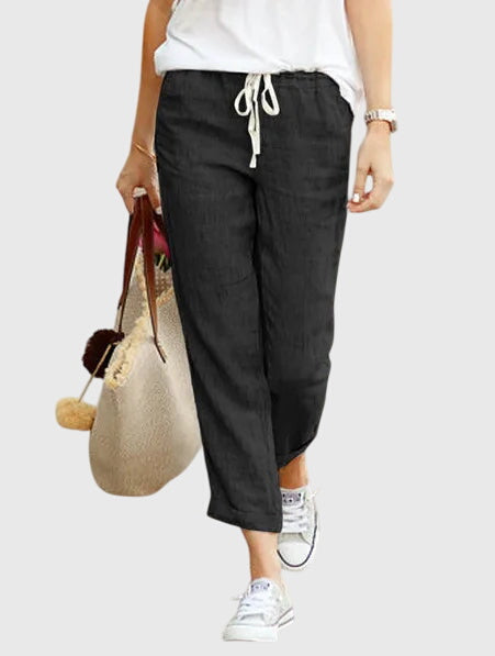 Zanra Elegant Linen Summer Pants With Elastic Waist Drawstring by Selouva