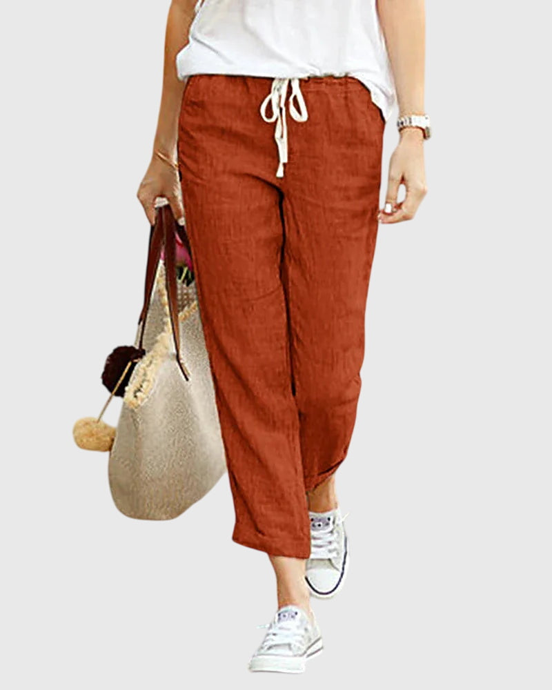 Zanra Elegant Linen Summer Pants With Elastic Waist Drawstring by Selouva