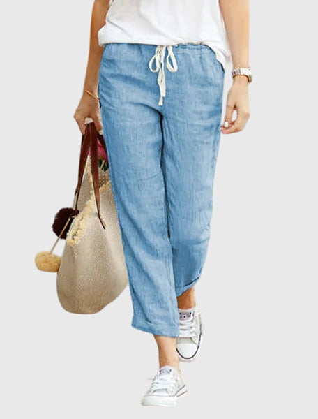 Zanra Elegant Linen Summer Pants With Elastic Waist Drawstring by Selouva