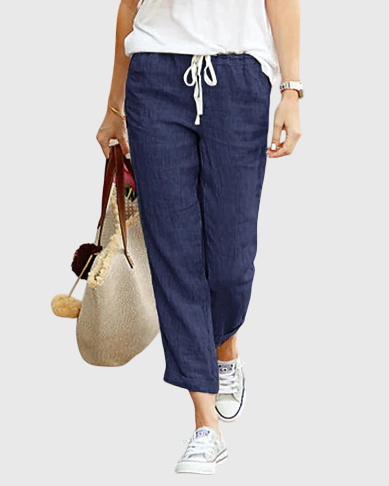 Zanra Elegant Linen Summer Pants With Elastic Waist Drawstring by Selouva