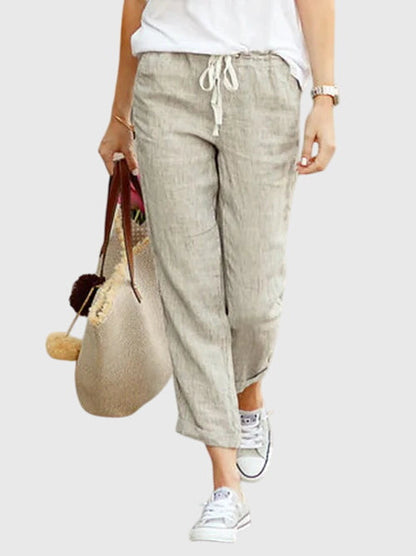 Zanra Elegant Linen Summer Pants With Elastic Waist Drawstring by Selouva