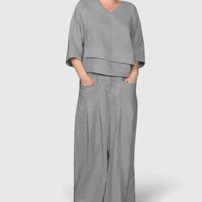 Women's Linen Set with Cropped Top by Selouva