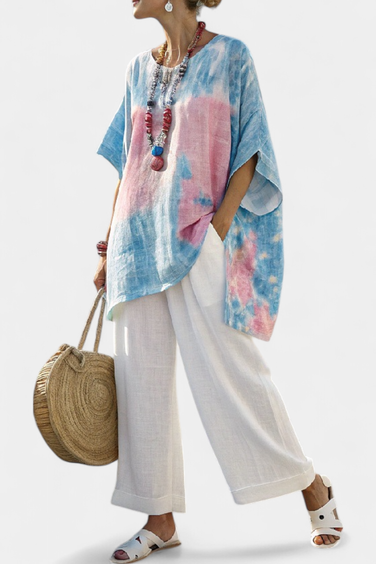 Vantrel Relaxed Linen Top With Striped Bamboo Linen Pants by Selouva