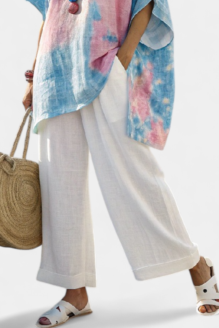 Vantrel Relaxed Linen Top With Striped Bamboo Linen Pants by Selouva