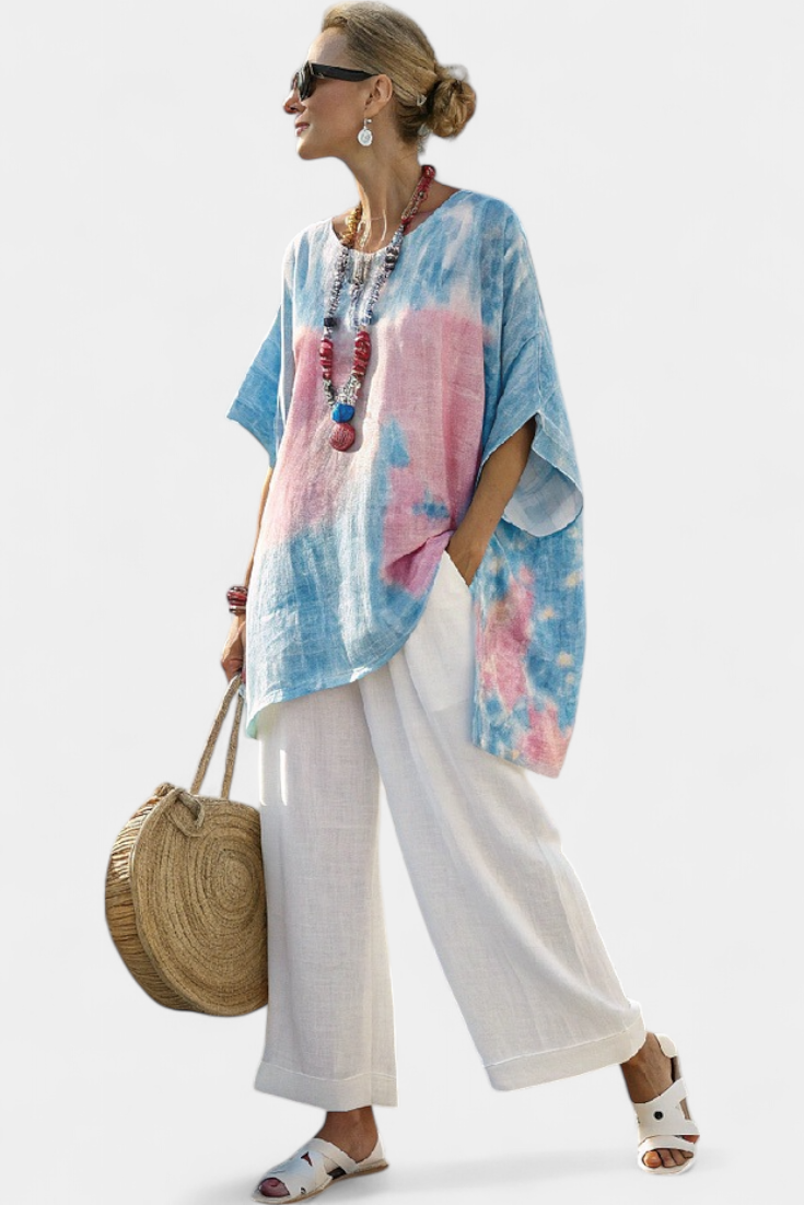 Vantrel Relaxed Linen Top With Striped Bamboo Linen Pants by Selouva