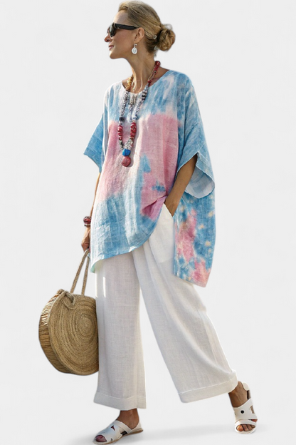 Vantrel Relaxed Linen Top With Striped Bamboo Linen Pants by Selouva