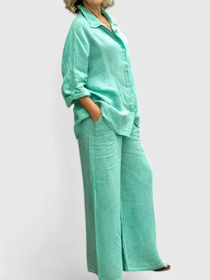 Women's Linen Set with Wide Leg by Selouva
