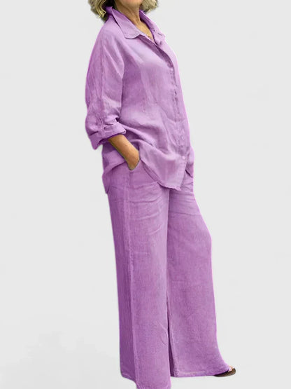 Women's Linen Set with Wide Leg by Selouva